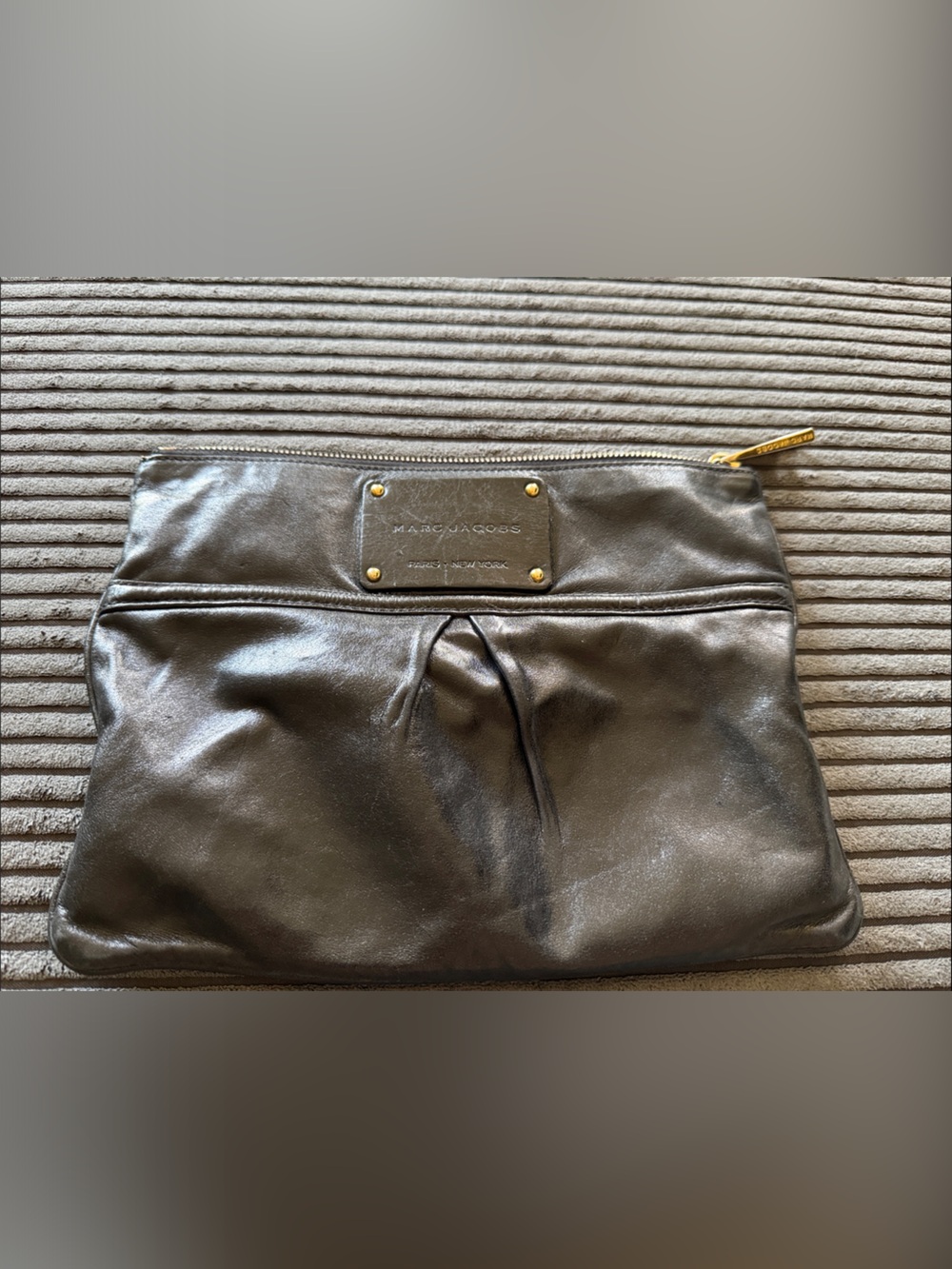Marc Jacobs Black Leather Toiletry Pouch with Gold Hardware
